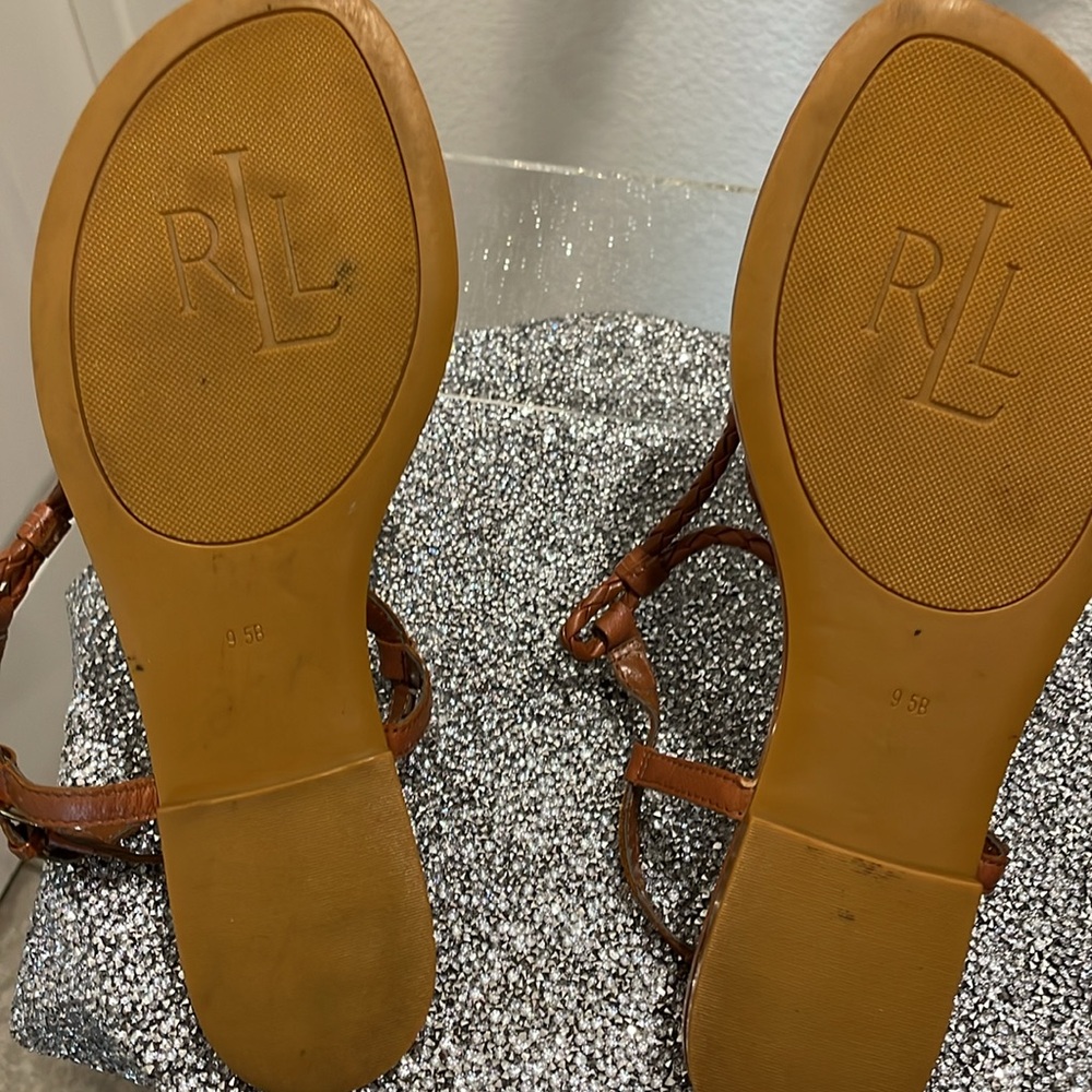 Ralph Lauren flat sandals. Size 9.5 B. Brown braided toe post style. Looks good! - Picture 5 of 5